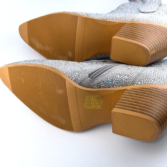 Western Cowboy Ankle Rhinestone Sparkly Boot Zip Up Pointed Toe Size 7M - Picture 7 of 7